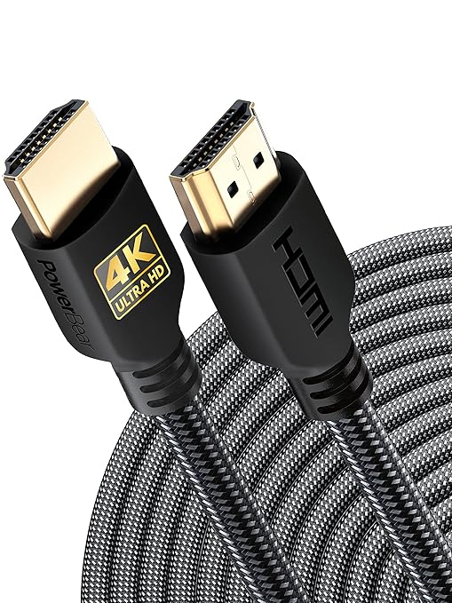 PowerBear 4K HDMI Cable 25 ft | High Speed Hdmi Cables, Braided Nylon & Gold Connectors, 4K @ 60Hz, Ultra HD, 2K, 1080P, ARC & CL3 Rated | for Laptop, Monitor, PS5, PS4, Xbox One, Fire TV, & More