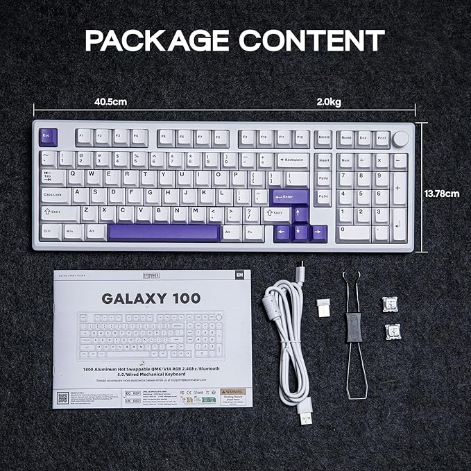 EPOMAKER Galaxy100 QMK/VIA Wireless Mechanical Keyboard with 8000mAh Battery and Numpad, CNC Aluminum, Full Size Gaming Keyboard, USB-C/BT5.0/2.4Ghz (White Purple, Wisteria Linear Switch)