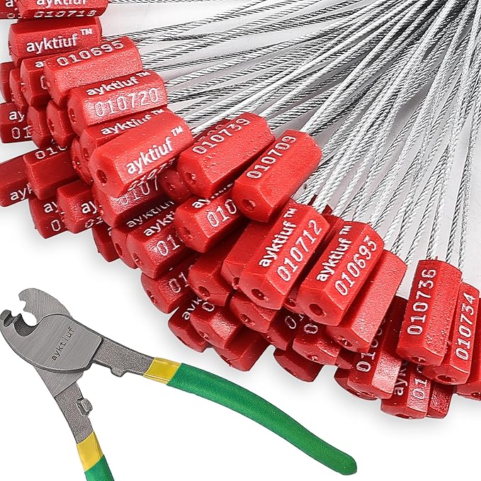 120 Pieces Security Cable Seals, Metal Number security tags for Truck, Trailers, Cargo, Containers, Vans, Oil Tank, Milk Vehicle (Red, 120 Pack)