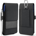 Mopaclle Nylon Phone Holster for iPhone 17 Pro iPhone 16 Pro 16e 15Pro 14 13 12 11,Samsung Galaxy S25 S24 S23 S22 S21 Cell Phone Belt Holder with Carabiner Clip & ID Card Pocket Pouch for Men Women