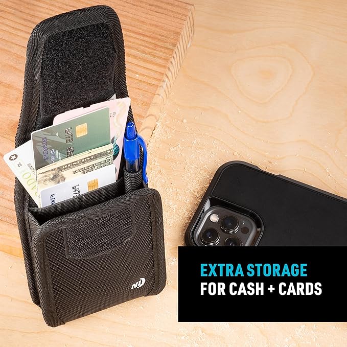 Nite Ize Clip Case Cargo Universal Rugged Holster - Cell Phone & Card Holster Pouch - Durable Phone Holder Clip for Belt - Utility Belt Pouch with Rotating Flex-Clip - XL, Vertical