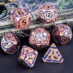 Metal DND Sci-fi Dice Set 7PCS Stripe Polyhedral Dice for Dungeons Dragons RPG Role Playing Game, Glitter D and D Dice with Gift Box D6 D8 D10 D12 D20 (Copper Blue)
