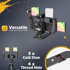 Zeadio Smartphone Camera Stabilizer Kit, Portable Handle Grip Handheld Video Rig with RGB Video Light and Microphone, Fits for All Camcorder, Camera, DSLR and All iPhone and Android Smartphones
