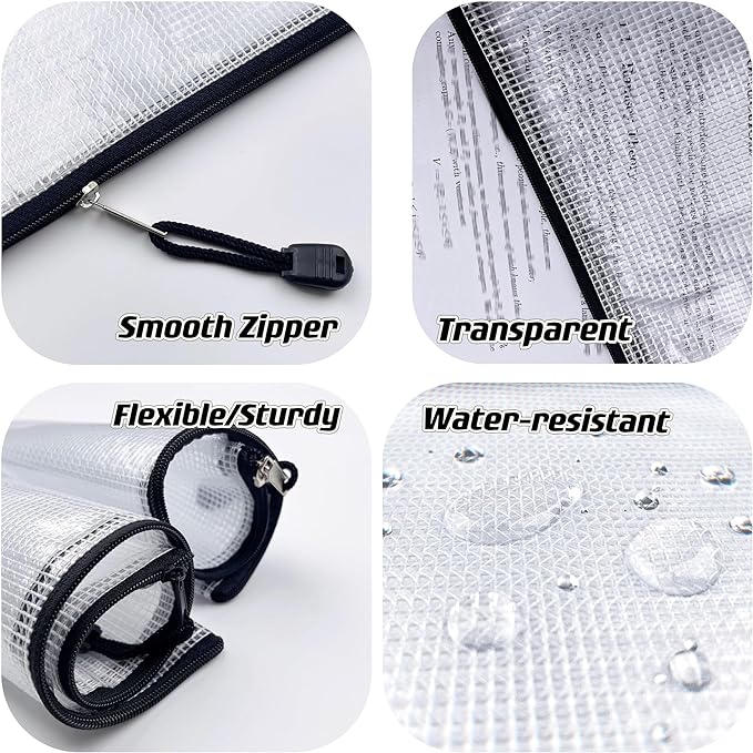Oaimyy-B4(11.5"x 15",12 Pcs),Plastic Mesh Zipper Pouch Document Folders Bag & Zipper-Waterproof Zip File Folders for School Office Supplies, Travel,Puzzles Games Organizing Storage-Black