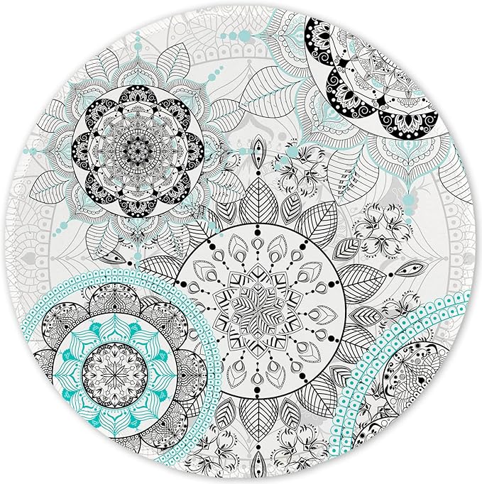 ITNRSIIET Round Mouse Pad with Stitched Edge Premium-Textured Waterproof Non-Slip Rubber Base Desktop Protection Mat Diameter 8.7 inches, Mandala Flowers