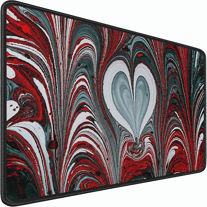 Gaming Mouse Pad, 31.5x15.7 inch Large Extended Computer Keyboard Mouse Mat, Water Resist Non-Slip Mousepad Rubber Base Long XXL Desk Mouse Pad for Work & Gaming, Office & Home, Red Heart