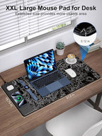 TopMade Mouse Pad with 15W Fast Wireless Charging, 31.5"x15.75" XXL Large Gaming Waterproof Desk Pad with Ultra-Smooth Surface, Non-Slip Base, Computer Desk Mat, Black Topographic Map #3