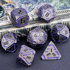 Metal DND Sci-fi Dice Set 7PCS Stripe Polyhedral Dice for Dungeons Dragons RPG Role Playing Game, Glitter D and D Dice with Gift Box D6 D8 D10 D12 D20 (Black Purple) ﻿