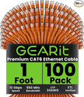 GEARit Cat 6 Ethernet Cable (100-Pack 1 Foot) Cat6 Network Patch, 10Gbps, RJ45, Snagless Cord, Gold-Plated Connectors, Internet for PC, TV, Tablet, Router, Printer, Servers, IT Data Center - Orange