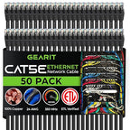 GearIt 50-Pack, Cat5e Ethernet Patch Cable 1 Foot - Snagless RJ45 Computer LAN Network Cord, Black