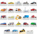 48 Vehicle Matching Puzzles with Error-Correction Mechanism Pre-Primer in 2 Pieces, Perfect for Preschool Learning (24 Blocks Double Sided)