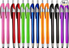 Skoloo Electronic Screen Touch Stylus,14 Pack 2 in 1 Slim Long Click Ink Stylus Ballpoint Pen For Universal Android Touch Screen Tablet Smartphone, Google Nexus, Samsung Galaxy, HTC, Multi-colored