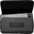 Nylon Cell Phone Holster for Cricket Vision Plus, Icon 2, Influence, Google Pixel 5a, 6, 6a, LG Harmony 4 G7 G8 K40 K22 - Horizontal Case Canvas Waist Carrying Pouch with Belt Clip/Loops, Black
