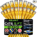 GearIT Cat 6 Ethernet Cable (20-Pack 5 Feet) Cat6 Network Patch, 10Gbps, RJ45, Snagless Cord, Gold-Plated Connectors, Internet for PC, TV, Tablet, Router, Printer, Servers, IT Data Center - Yellow