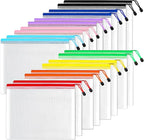 SUNEE Plastic Mesh Zipper Pouch 9x13 in (6 Colors, 18 Packs),Extra Large Water-Resistant Zip Bag for School Office Supplies, Puzzles & Games Organizing Storage