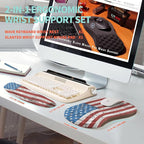 2-in-1 Ergonomic Set, Wave Rise Keyboard Wrist Rest and Massage Bulge Slope Mouse Pad Wrist Support, Cushion Memory Foam Integrated to Relieve Wrist Pain, American Flag