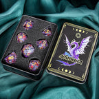 ARUOHHA DND Resin Dice Plum Blossom Liquid Core Golden Purple Sharp Edged Dragons Polyhedral Dice Set with Gift Box, Dungeons D and D Dice Set Role Playing Game D20 D12 D10 D8 D6 D4