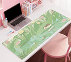 Kawaii Green Desk Mat Cute Mouse Pad Japanese, Flowers and Plants Keyboard Mat, Anime Aesthetics Large Mousepad XXL Gaming Desk Pad XL Office Home Decor for Women Girls Keyboard Pad 31.5"x15.75"