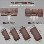 Leather Phone Holster for Men & Women, Horizontal Cell Phone Case -Fits iPhone Air 2025, 16/15/14 Plus/11 Pro Max, XS Max, Belt Clip/Loop Carrying Phone Pouch Holder, Brown Large.
