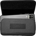 Nylon Cell Phone Holster for Google Pixel 5, Alcatel Insight, Tetra, Verso, Samsung Galaxy S10e, J3, LG Aristo 3/2 - Horizontal Case Canvas Waist Carrying Pouch with Belt Clip/Loops, Black