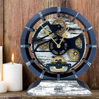 ImprovingLife The Gears Clock Desk Clock 10 inches with Real Moving Gears Convertible into Wall Clock (Grey & White)