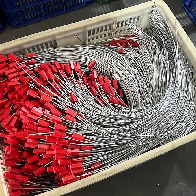 3.9 Feet Steel Wire Cable Seals Tamper Resistant Security Seal Tags Numbered Self-Locking Safety Seals Length 1.2m (Pack of 50pcs, Red)