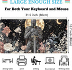Cute Vintage Floral Mouse Pad Warrior Gaming Desk Mat Retro Flowers Mousepad XXL Large Extended Boho Aesthetic Desk Pad, Laptop Computer Keyboard Mouse Mat, Desktop Pad Mat for Women 31.5x15.7 in
