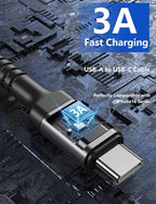 PRAKIE USB C Cable Fast Charging, 2Pack 1FT USB A to USB C Charge Cable, Short USB Type C Charging Cord Compatible with iPhone 16/15/Samsung Galaxy S20 S10/Google/Plus Note 10 9 8