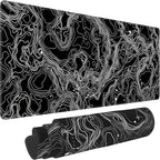 Black with White Topographic Line Large Mouse Pad,Gaming Keyboard Desk Pad,Extended Mouse Mat Non-Slip Rubber Base with Stitched Edges for Office Game Home XL 31.5"x11.8"