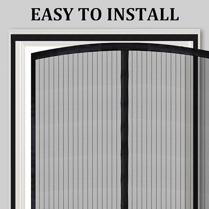 Magnetic Screen Door - Self Sealing, Heavy Duty, Hands Free Mesh Partition Keeps Bugs Out Let Breeze in- Pet and Kid Friendly - Keep Open Feature (Black, Fit Door Size 32x 82 Inch)