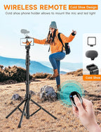 Phone Tripod Stand, 84" Tall Flexible Cellphone Tripod for iPhone with Gooseneck Remote, Portable Phone Stand for Recording, Compatible with iPhone 14 13 12 pro Android Camera