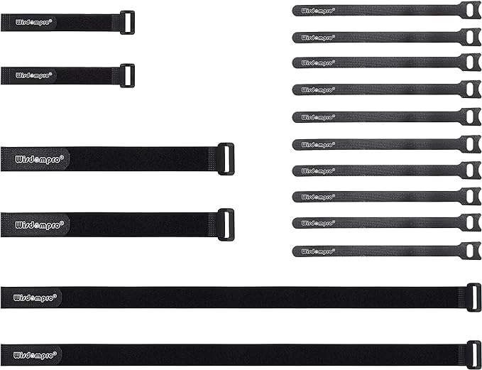 16 Pack Mixed Size Hook and Loop Reusable Fastening Cable Straps Tie by Wisdompro - Reusable, Durable Functional Ties to Keep Your Home, Office, Workspace from Tangled Messes of Cords