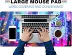 Japanese Street Desk Mat Futuristic Neon City Print Mouse Pad, Exclusive Desk Mats, XXL Large Gaming Mousepad 31.5"x15.75", Office Decor for Women Girls Keyboard Mat Laptop Computer Mat