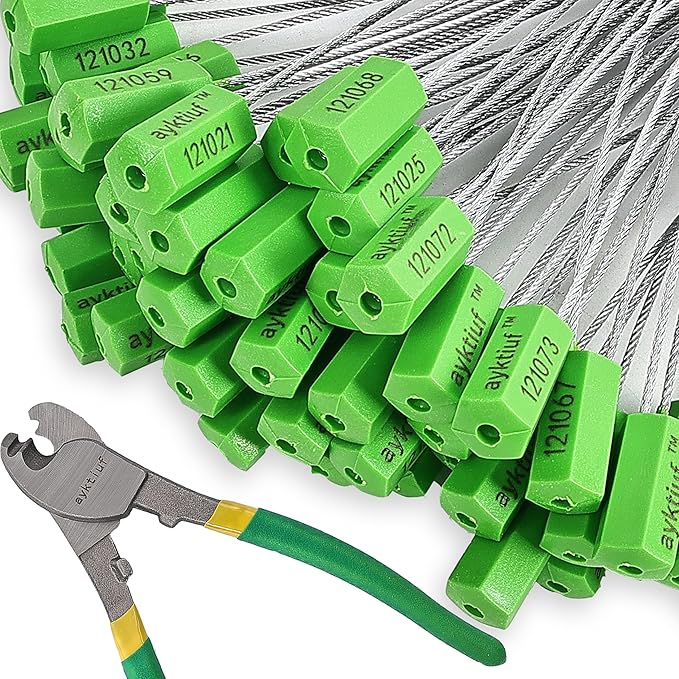 60 Pieces Security Cable Seals, Metal Number security tags for Truck, Trailers, Cargo, Containers, Vans, Oil Tank, Milk Vehicle (Green, 60 Pack)