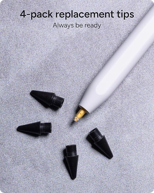 ZAGG Replacement Tips for Apple Pencil 1st Gen, 2nd Gen, & USB-C - Pack of 4, Smooth Writing, Perfect Friction, Black