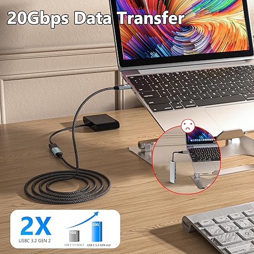 USB C Extension Cable 10FT, 20Gbps/240W USB3.2 Type C Extender Cord, 4K@60Hz Video Output Nylon Braided USB C Male to Female Extension Charging Cable Compatibility with Thunderbolt 4/3