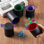 5 Pack Black Leather Dice Cups with Colorful Velvet Felt-Lined Interior and 30 Matching Colorful Transparent Dices