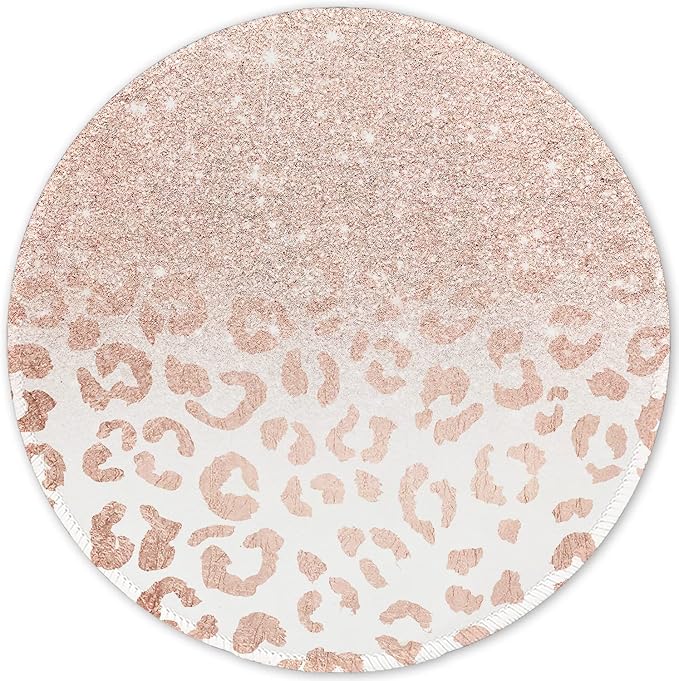 ITNRSIIET Round Mouse Pad with Stitched Edge Premium-Textured Waterproof Non-Slip Rubber Base Desktop Protection Mat Diameter 8.7 inches, Rose Gold Leopard Print