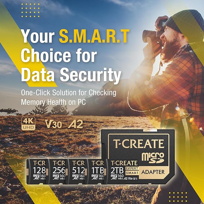 TEAMGROUP T-Create S.M.A.R.T A2 256GB Micro SDXC U3 V30 4K R/W Speed up to 160/150 MB/s High Speed Flash Memory Card for Creators, Compatible with GoPro, Insta360 TTCS256GIA2V3003