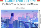 Purple Anime Kawaii Desk Mat Mousepad Cute Cat XXL Large Gaming Japanese Girly Aesthetic Mouse Pad Tokyo Street Desk Mat 31.5x15.75 in, Girl Gamer Desktop Mat Computer Laptop Keyboard Mouse Mat