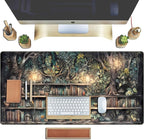 Forest Library Book Mouse Pad Desk Mat, Mystical Green Tree House XXL Extended Large Gaming Desk Pad Mousepad Computer Laptop Keyboard and Mouse Mat, Office Desk Decor Pad for Women 31.5x15.7 in