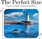 Coastal Shoreline Waves Sandy Beach Theme Mouse Pad Mat Mousepad for Desk Computer Laptop PC Gaming Home or Office Gift (Dolphin Lighthouse MP17)
