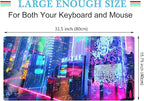 Japanese Street Desk Mat Futuristic Neon City Print Mouse Pad, Exclusive Desk Mats, XXL Large Gaming Mousepad 31.5"x15.75", Office Decor for Women Girls Keyboard Mat Laptop Computer Mat