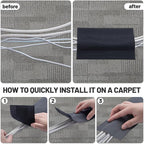 IHKFILAN Carpet Cord Cover Carpet Cable Management Under Desk Cable Grip Strip Black Hook and Loop Tape Cable Polyester Cover Protect Cables to Prevent Tripping Over Wires for Homes & Office(10ft)