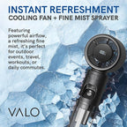 Valo Portable Rechargeable Fan - Mini Cooling Fan for Travel, USB Desk Personal Fan with 4 Speeds, 50ml Tank for Water Cooling Technology, Quiet Operation, 2,000 mAh Battery - Titanium Gray