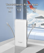 TG90° Cellphone Portable Charger with Built in Lightning and Android Cables Power Bank 10000mah External Battery Packs, USB-C Portable Battery Backup Charger Compatible with iPhone and Android Phones