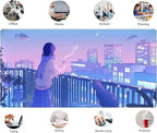 Purple Anime Kawaii Desk Mat Mousepad Cute Cat XXL Large Gaming Japanese Girly Aesthetic Mouse Pad Tokyo Street Desk Mat 31.5x15.75 in, Girl Gamer Desktop Mat Computer Laptop Keyboard Mouse Mat