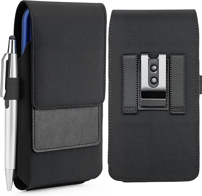 Mopaclle Nylon Cell Phone Holster for Belt, Compatible with iPhone 17 Pro Max/Air,iPhone 16 Pro Max,15 Pro Max, Galaxy S25 Plus, S24 Plus – Fits with Case On, Ideal Belt Holder for Technicians