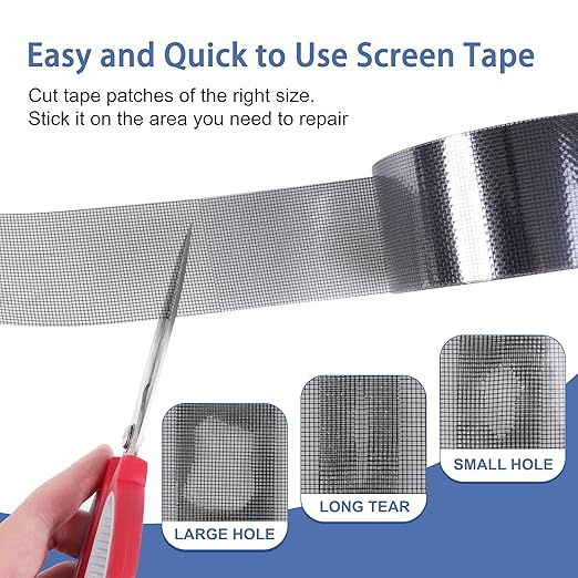 MoHern 2 in x 49 FT Window Screen Repair Kit, Screen Repair Tape Magic Mesh, Strong Adhesive, Waterproof, High Viscosity Screen Patch Repair Kit, Black
