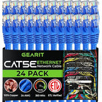 GearIT 24-Pack, Cat5e Ethernet Patch Cable 2 Feet - Snagless RJ45 Computer LAN Network Cord, Blue - Compatible with 24 48 Port Switch POE Rackmount 24port Gigabit